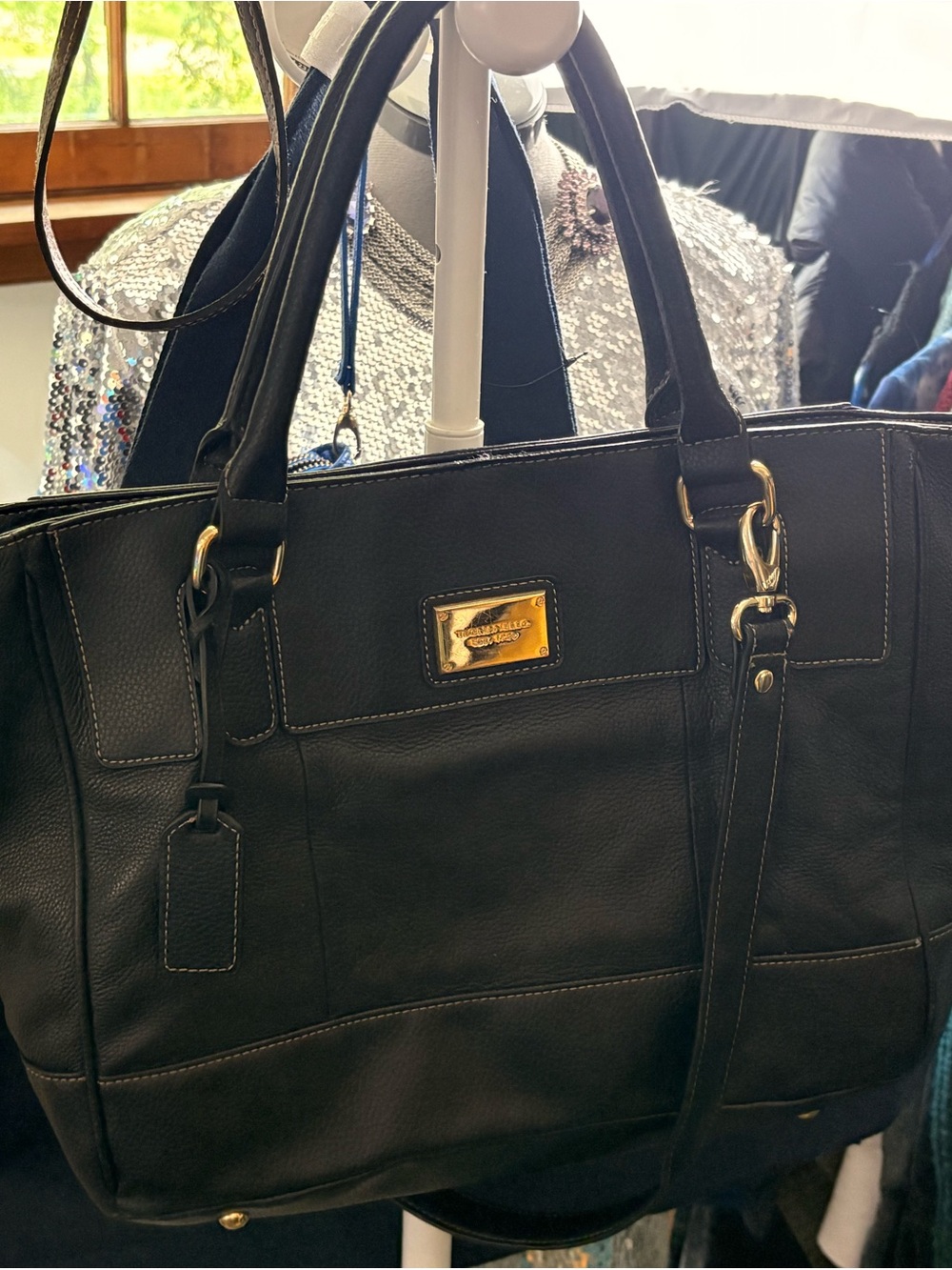Tignanello Black Pebbled Leather Convertible Tote Shoulder Bag